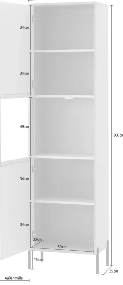 Home affaire Vitrine »Fredericia, moderner Hochschrank,Glasvitrine in Kaschmir, Standvitrine« zeitlos, schwarze Metallgriffe und -füße, ausreichend Stauraum