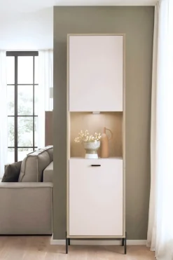 Home affaire Vitrine »Fredericia, moderner Hochschrank,Glasvitrine in Kaschmir, Standvitrine« zeitlos, schwarze Metallgriffe und -füße, ausreichend Stauraum