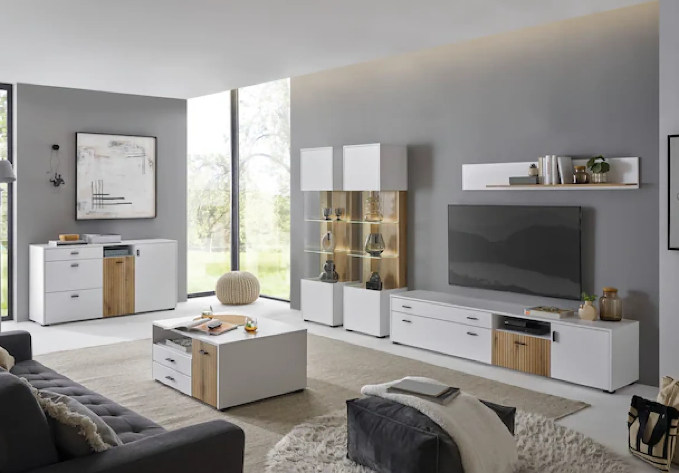 Home affaire Vitrine »Hudson« in moderner Trendfarbe, Griffe aus Metall (Schwarz), Höhe 180 cm