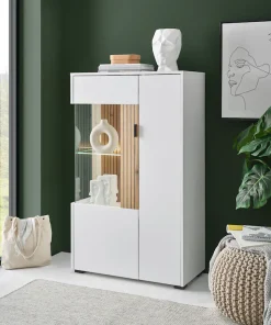 Home affaire Vitrine »Hudson, Stauraumvitrine« in moderner Trendfarbe, Griffe aus Metall (Schwarz), Höhe 125 cm
