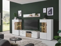Home affaire Vitrine »Hudson, Stauraumvitrine« in moderner Trendfarbe, Griffe aus Metall (Schwarz), Höhe 125 cm