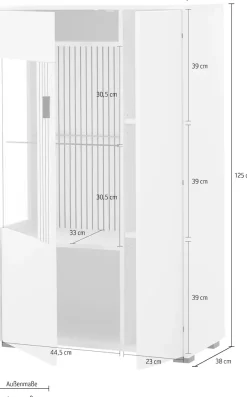 Home affaire Vitrine »Hudson, Stauraumvitrine« in moderner Trendfarbe, Griffe aus Metall (Schwarz), Höhe 125 cm