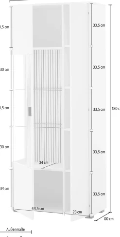 Home affaire Vitrine »Hudson, Stauraumvitrine« in moderner Trendfarbe, Griffe aus Metall (Schwarz), Höhe 180 cm