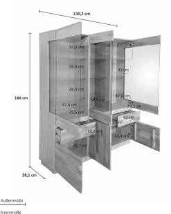 Home affaire Vitrine »Laima« Breite 140 cm, teilmassiv, mit Glastüren
