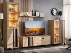 Home affaire Vitrine »LAVAL Vitrinenschrank, Glasschrank, Standvitrine, Highboard/Sideboard« Türen, 4 Einlegeböden, 5 Fächer, Gesamtmaße (B/T/H): 54,5/40/192,5 cm