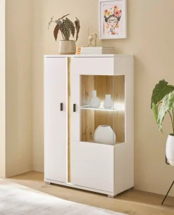 Home affaire Vitrine »LONG ISLAND, Stauraumvitrine« 1 Stk. tlg. in moderner Trendfarbe,inklusive senkrechter Beleuchtung,Breite 80 cm