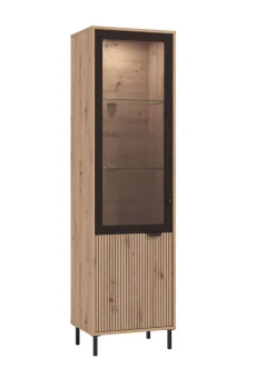 Home affaire Vitrine »Mayenne Vitrinenschrank, Standvitrine, Showcase, B/H: 54,5/195 cm« Holztür mit Rillen-Optik, Glastür, Modernes Design
