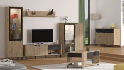 Home affaire Vitrine »Mayenne Vitrinenschrank, Standvitrine, Showcase, B/H: 54,5/195 cm« Holztür mit Rillen-Optik, Glastür, Modernes Design