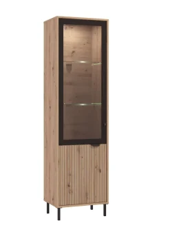 Home affaire Vitrine »Mayenne Vitrinenschrank, Standvitrine, Showcase, B/H: 54,5/195 cm« Holztür mit Rillen-Optik, Glastür, Modernes Design