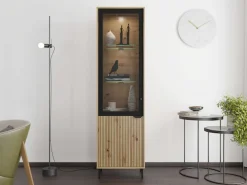 Home affaire Vitrine »Mayenne Vitrinenschrank, Standvitrine, Showcase, B/H: 54,5/195 cm« Holztür mit Rillen-Optik, Glastür, Modernes Design
