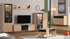 Home affaire Vitrine »Mayenne Vitrinenschrank, Standvitrine, Showcase, B/H: 54,5/195 cm« Holztür mit Rillen-Optik, Glastür, Modernes Design