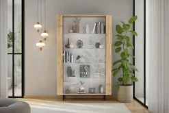 Home affaire Vitrine »Murano, Standvitrine H 200 cm, B 131 cm, 2 Türen, Vitrinenschrank« Formgebogenes MDF, Stirnseiten mit Rundung, Metallfüße, stilvoll
