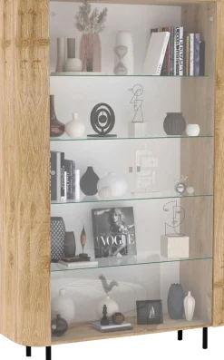 Home affaire Vitrine »Murano, Standvitrine H 200 cm, B 131 cm, 2 Türen, Vitrinenschrank« Formgebogenes MDF, Stirnseiten mit Rundung, Metallfüße, stilvoll