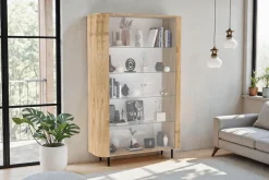 Home affaire Vitrine »Murano, Standvitrine H 200 cm, B 131 cm, 2 Türen, Vitrinenschrank« Formgebogenes MDF, Stirnseiten mit Rundung, Metallfüße, stilvoll