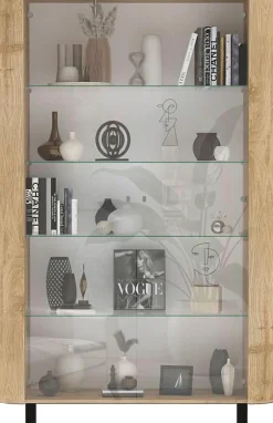 Home affaire Vitrine »Murano, Standvitrine H 200 cm, B 131 cm, 2 Türen, Vitrinenschrank« Formgebogenes MDF, Stirnseiten mit Rundung, Metallfüße, stilvoll