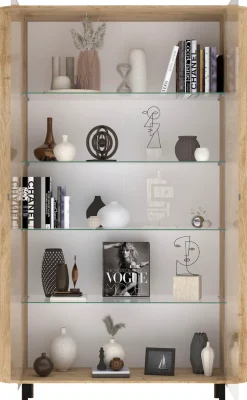 Home affaire Vitrine »Murano, Standvitrine H 200 cm, B 131 cm, 2 Türen, Vitrinenschrank« Formgebogenes MDF, Stirnseiten mit Rundung, Metallfüße, stilvoll