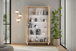 Home affaire Vitrine »Murano, Standvitrine H 200 cm, B 131 cm, 2 Türen, Vitrinenschrank« Formgebogenes MDF, Stirnseiten mit Rundung, Metallfüße, stilvoll