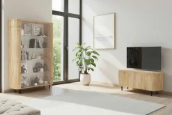 Home affaire Vitrine »Murano, Standvitrine H 200 cm, B 131 cm, 2 Türen, Vitrinenschrank« Formgebogenes MDF, Stirnseiten mit Rundung, Metallfüße, stilvoll