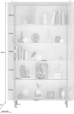 Home affaire Vitrine »Murano, Standvitrine H 200 cm, B 131 cm, 2 Türen, Vitrinenschrank« Formgebogenes MDF, Stirnseiten mit Rundung, Metallfüße, stilvoll