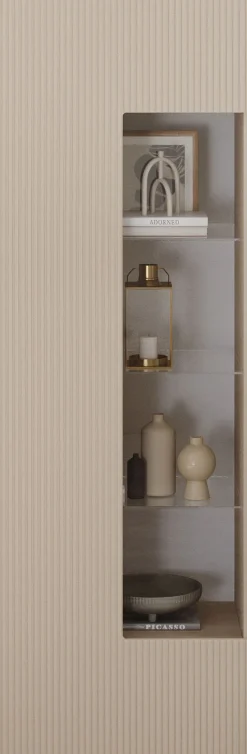 Home affaire Vitrine »RIO, Höhe 187 cm, Hochschrank mit 1 Tür, Anrichte, Standvitrine« Vitrinenschrank, geriffelte MDF-Front, modern, elegant, geräumig