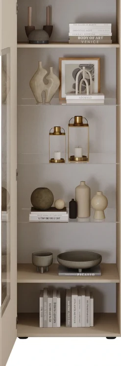 Home affaire Vitrine »RIO, Höhe 187 cm, Hochschrank mit 1 Tür, Anrichte, Standvitrine« Vitrinenschrank, geriffelte MDF-Front, modern, elegant, geräumig
