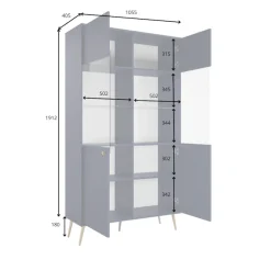 Home affaire Vitrine »ROMILDA Glasvitrine mit viel Stauraum, Maße B/T/H: 105/40/191 cm« Vitrinenschrank, Standvitrine mit 2 Türen, 10 Fächer