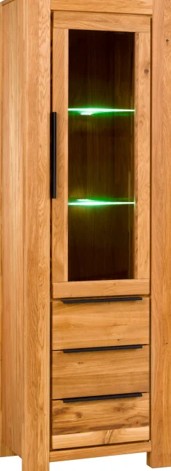 Home affaire Vitrine schwarze Griffe, Eiche teilmassiv, 3 Schubkasten mit Selbsteinzug