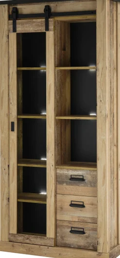 Home affaire Vitrine »Sherwood, Hochschrank im Industrial-Style, moderne Glasvitrine« Scheunentorbeschlag und Apothekergriffe aus Metall, Höhe 201 cm