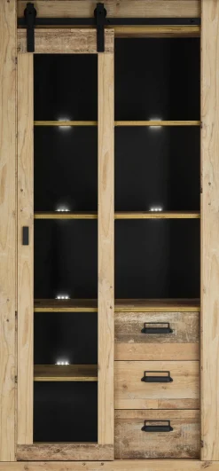 Home affaire Vitrine »Sherwood, Hochschrank im Industrial-Style, moderne Glasvitrine« Scheunentorbeschlag und Apothekergriffe aus Metall, Höhe 201 cm