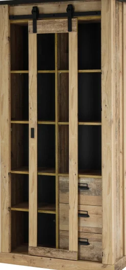 Home affaire Vitrine »Sherwood, Hochschrank im Industrial-Style, moderne Glasvitrine« Scheunentorbeschlag und Apothekergriffe aus Metall, Höhe 201 cm