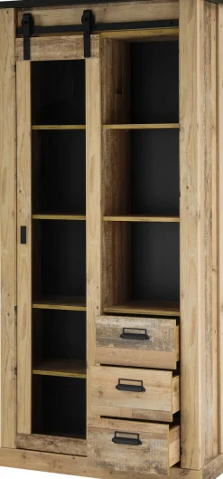 Home affaire Vitrine »Sherwood, Hochschrank im Industrial-Style, moderne Glasvitrine« Scheunentorbeschlag und Apothekergriffe aus Metall, Höhe 201 cm