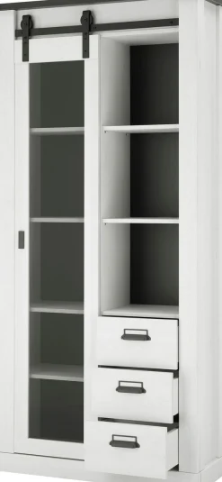 Home affaire Vitrine »Sherwood, Hochschrank im Industrial-Style, moderne Glasvitrine« Scheunentorbeschlag und Apothekergriffe aus Metall, Höhe 201 cm