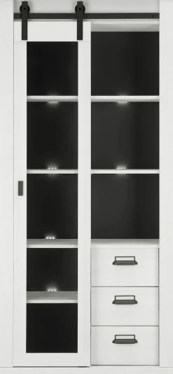 Home affaire Vitrine »Sherwood, Hochschrank im Industrial-Style, moderne Glasvitrine« Scheunentorbeschlag und Apothekergriffe aus Metall, Höhe 201 cm