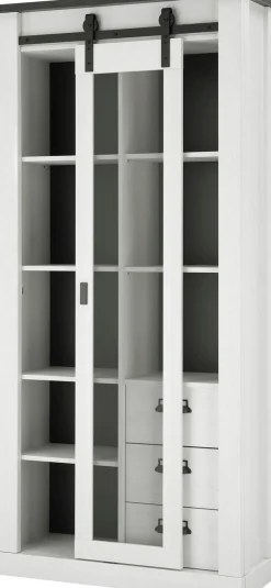 Home affaire Vitrine »Sherwood, Hochschrank im Industrial-Style, moderne Glasvitrine« Scheunentorbeschlag und Apothekergriffe aus Metall, Höhe 201 cm