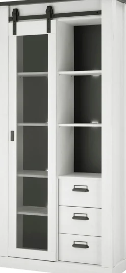 Home affaire Vitrine »Sherwood, Hochschrank im Industrial-Style, moderne Glasvitrine« Scheunentorbeschlag und Apothekergriffe aus Metall, Höhe 201 cm
