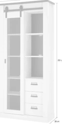 Home affaire Vitrine »Sherwood, Hochschrank im Industrial-Style, moderne Glasvitrine« Scheunentorbeschlag und Apothekergriffe aus Metall, Höhe 201 cm
