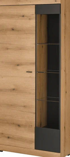 Home affaire Vitrine »Soleto, Vitrinenschrank in Evoke Eiche, moderne Glasvitrine« ausreichend Stauraum, schwarze Griffe aus Metall, zeitlos
