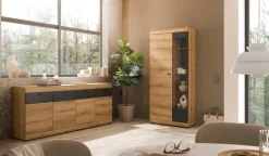 Home affaire Vitrine »Soleto, Vitrinenschrank in Evoke Eiche, moderne Glasvitrine« ausreichend Stauraum, schwarze Griffe aus Metall, zeitlos