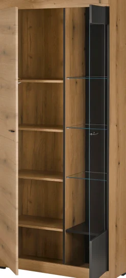 Home affaire Vitrine »Soleto, Vitrinenschrank in Evoke Eiche, moderne Glasvitrine« ausreichend Stauraum, schwarze Griffe aus Metall, zeitlos