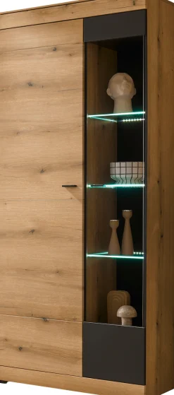 Home affaire Vitrine »Soleto, Vitrinenschrank in Evoke Eiche, moderne Glasvitrine« ausreichend Stauraum, schwarze Griffe aus Metall, zeitlos