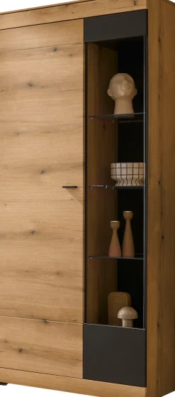 Home affaire Vitrine »Soleto, Vitrinenschrank in Evoke Eiche, moderne Glasvitrine« ausreichend Stauraum, schwarze Griffe aus Metall, zeitlos