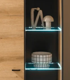 Home affaire Vitrine »Soleto, Vitrinenschrank in Evoke Eiche, moderne Glasvitrine« ausreichend Stauraum, schwarze Griffe aus Metall, zeitlos