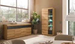Home affaire Vitrine »Soleto, Vitrinenschrank in Evoke Eiche, moderne Glasvitrine« ausreichend Stauraum, schwarze Griffe aus Metall, zeitlos