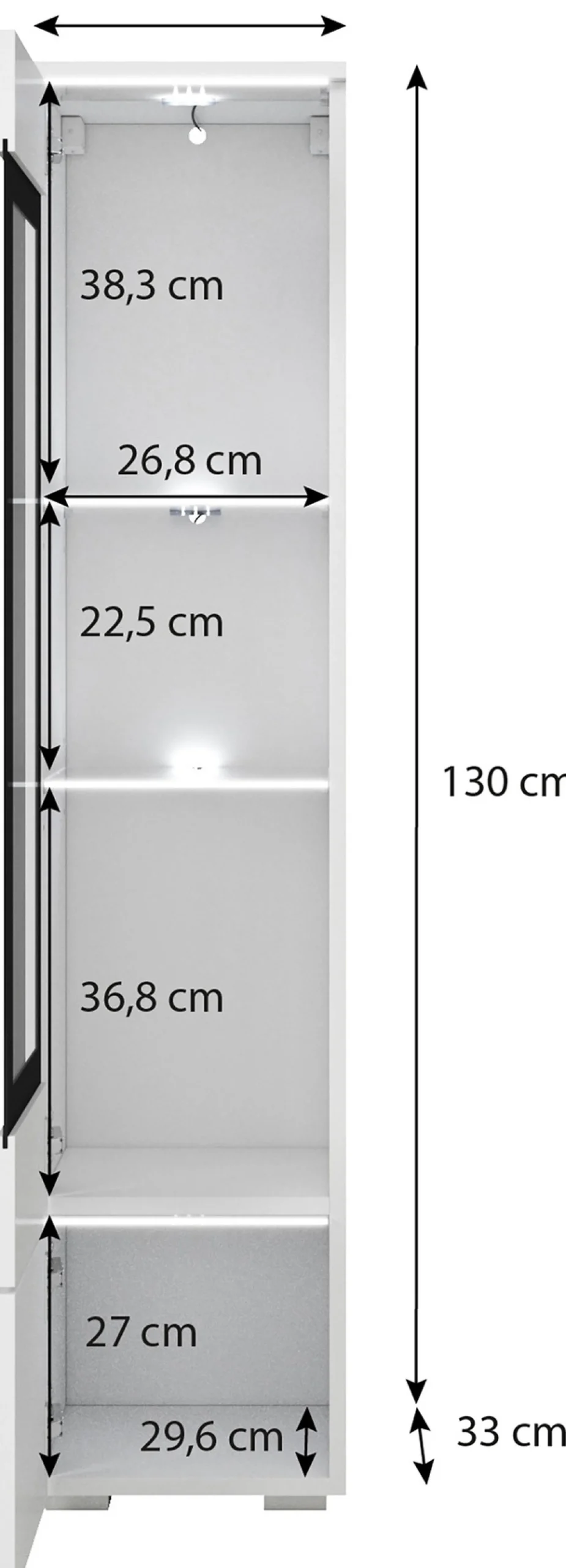 Home affaire Vitrine »Vera, Glasvitrine, Höhe 130 cm, in verschiedenen Farbausführungen« 1 Stk. tlg. LED-Beleuchtung, Türanschlag frei wählbar, stehend/hängend