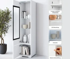 Home affaire Vitrine »Vera, Glasvitrine, Höhe 130 cm, in verschiedenen Farbausführungen« 1 Stk. tlg. LED-Beleuchtung, Türanschlag frei wählbar, stehend/hängend