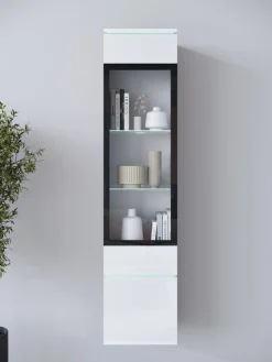 Home affaire Vitrine »Vera, Glasvitrine, Höhe 130 cm, in verschiedenen Farbausführungen« 1 Stk. tlg. LED-Beleuchtung, Türanschlag frei wählbar, stehend/hängend
