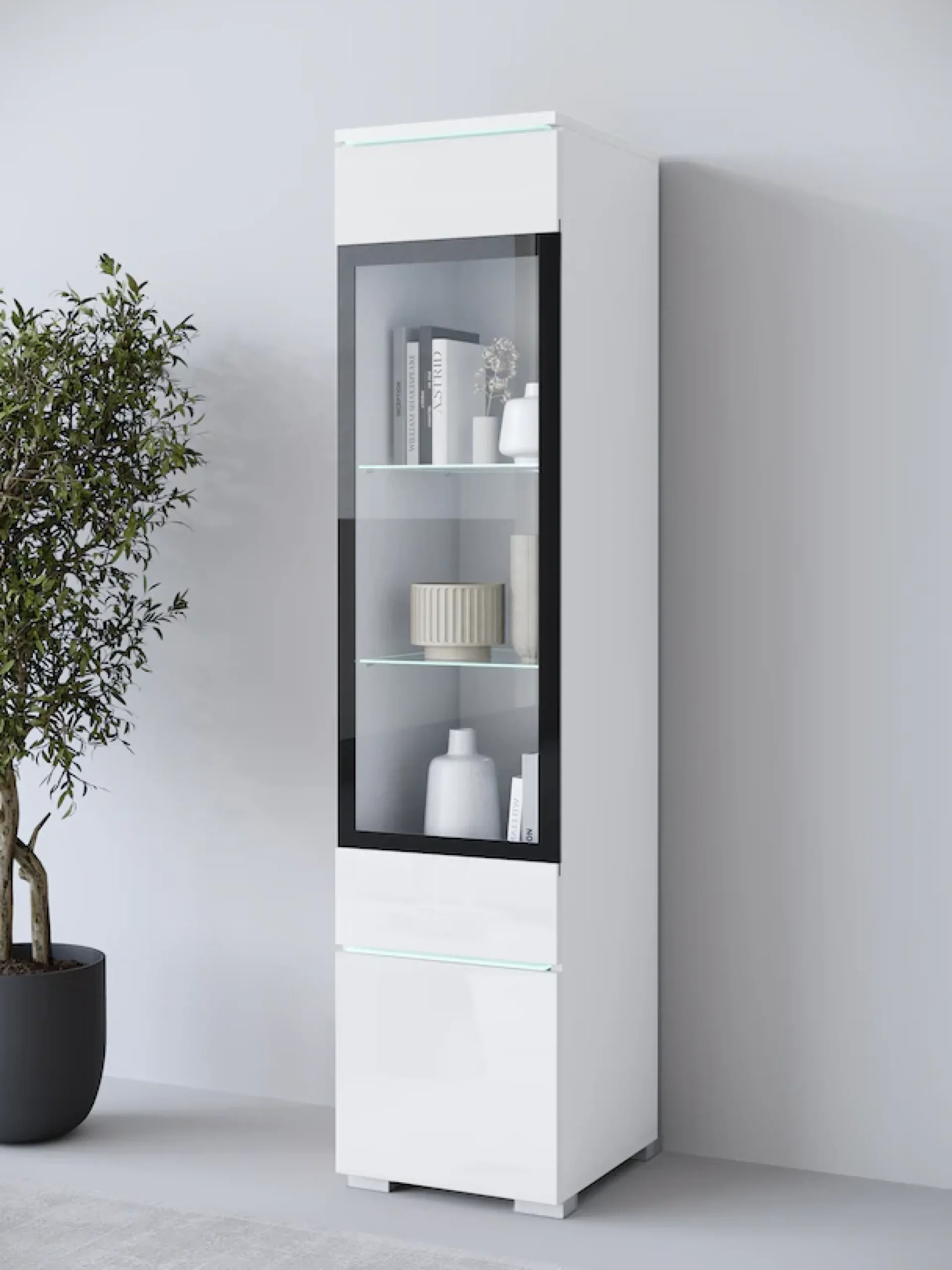 Home affaire Vitrine »Vera, Glasvitrine, Höhe 130 cm, in verschiedenen Farbausführungen« 1 Stk. tlg. LED-Beleuchtung, Türanschlag frei wählbar, stehend/hängend