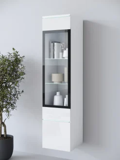 Home affaire Vitrine »Vera, Glasvitrine, Höhe 130 cm, in verschiedenen Farbausführungen« 1 Stk. tlg. LED-Beleuchtung, Türanschlag frei wählbar, stehend/hängend