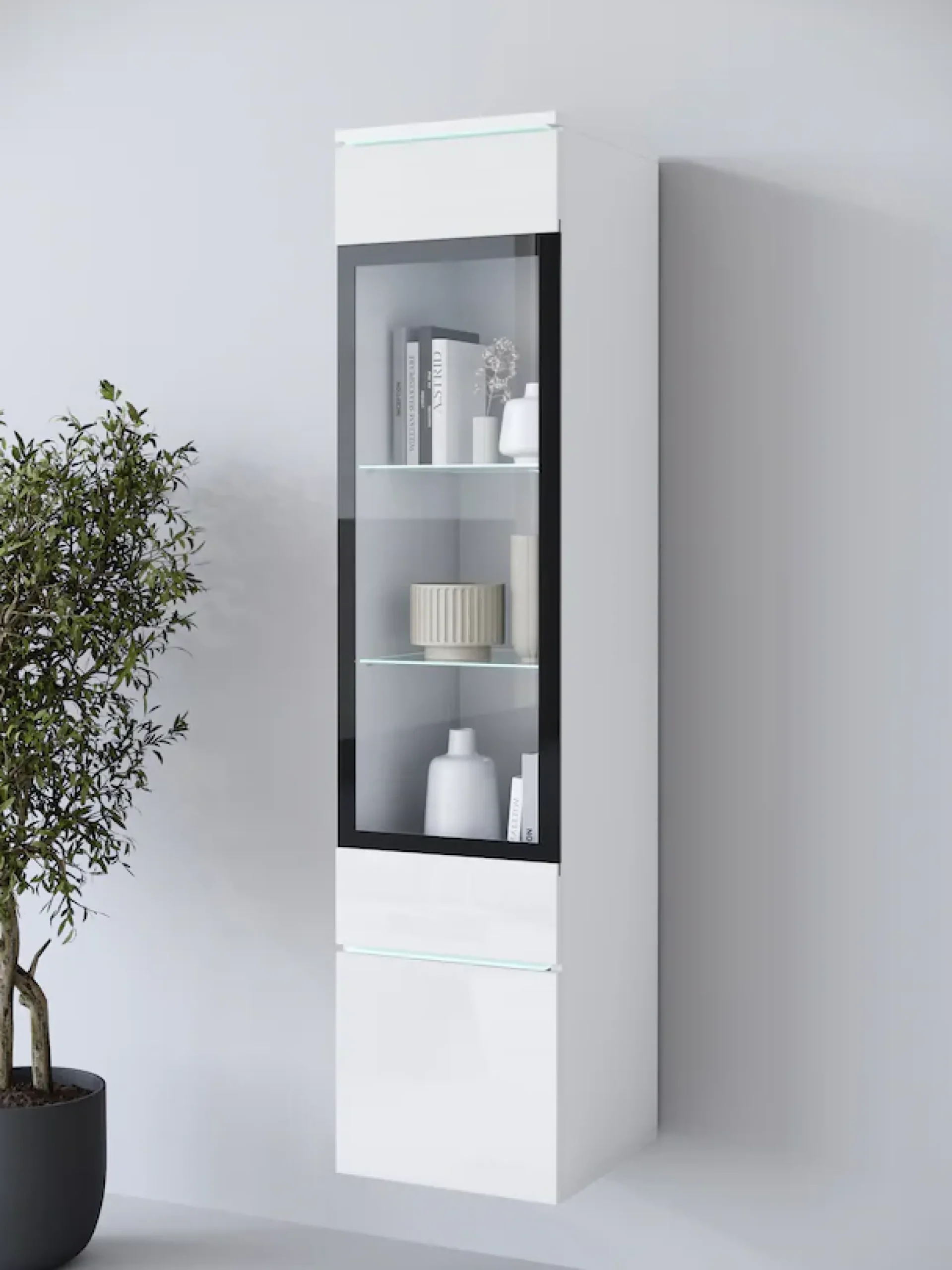 Home affaire Vitrine »Vera, Glasvitrine, Höhe 130 cm, in verschiedenen Farbausführungen« 1 Stk. tlg. LED-Beleuchtung, Türanschlag frei wählbar, stehend/hängend