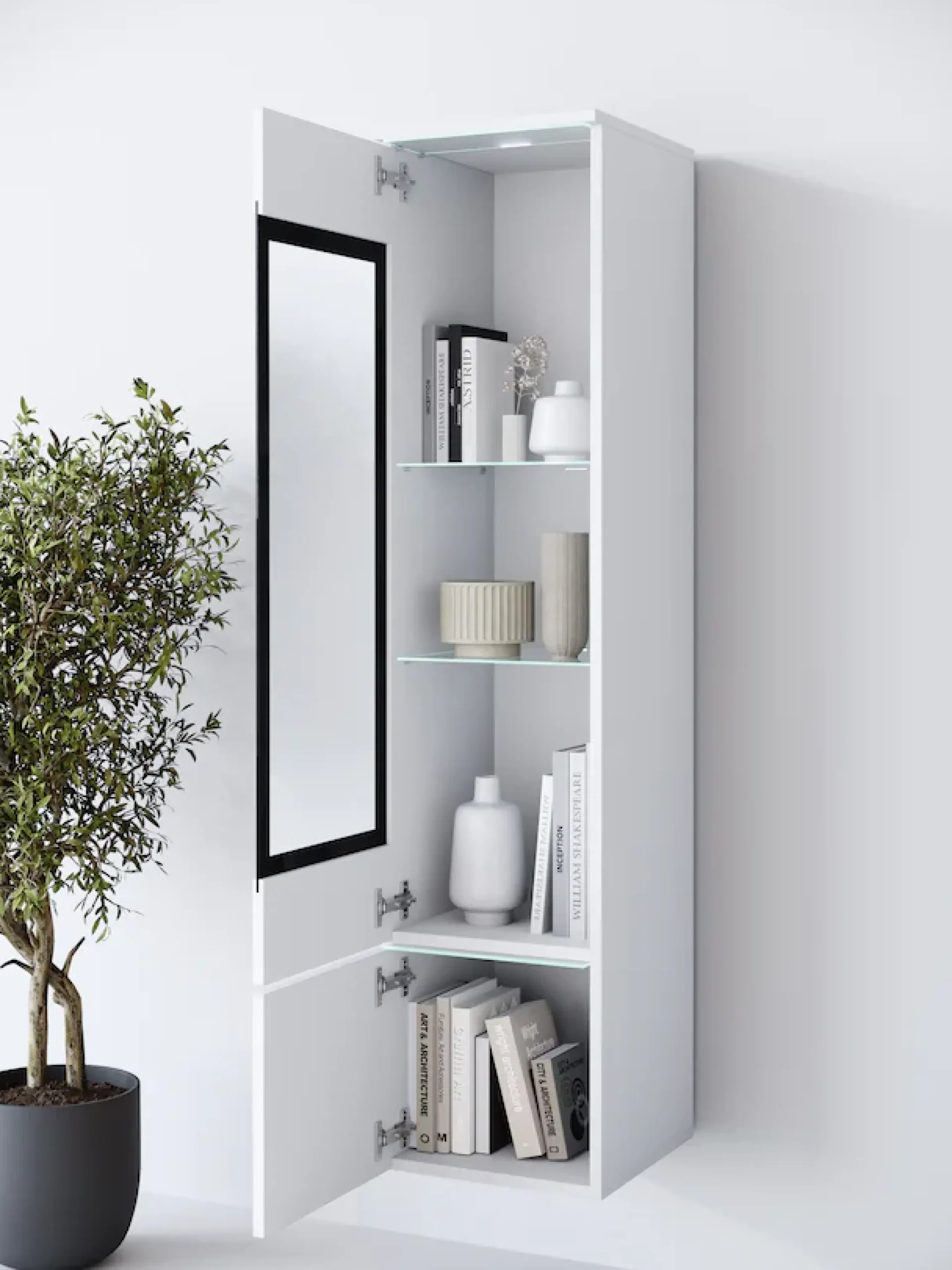 Home affaire Vitrine »Vera, Glasvitrine, Höhe 130 cm, in verschiedenen Farbausführungen« 1 Stk. tlg. LED-Beleuchtung, Türanschlag frei wählbar, stehend/hängend